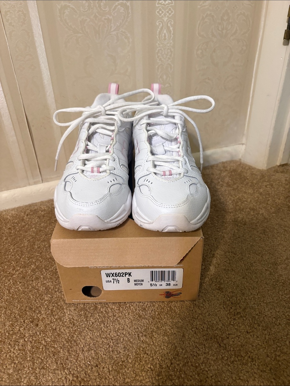 New Balance White Sneakers with Pink Accents